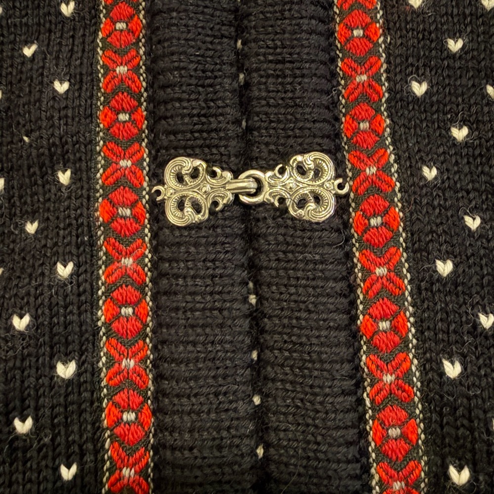 Dale of Norway Black Cardigan with Cream, Red & Green Nordic Motif - Picture 4 of 5